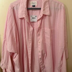 American Eagle Outfitters Pink and White Striped Button-Down Shirt